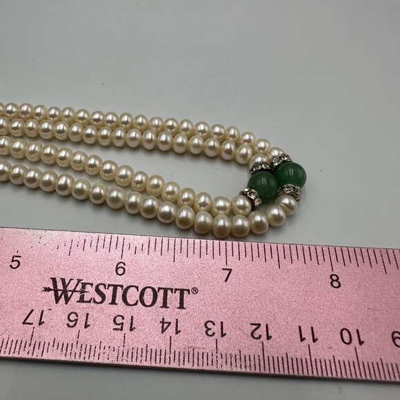 Vintage Faux Pearl Necklace Double Strand Green Accent 14/20 GF Clasp Elegant - Picture 9 of 12